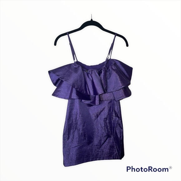 ZARA Blogger Favorite Metallic Purple Ruffle Mini Dress Size XS Party Flirty - Picture 5 of 12
